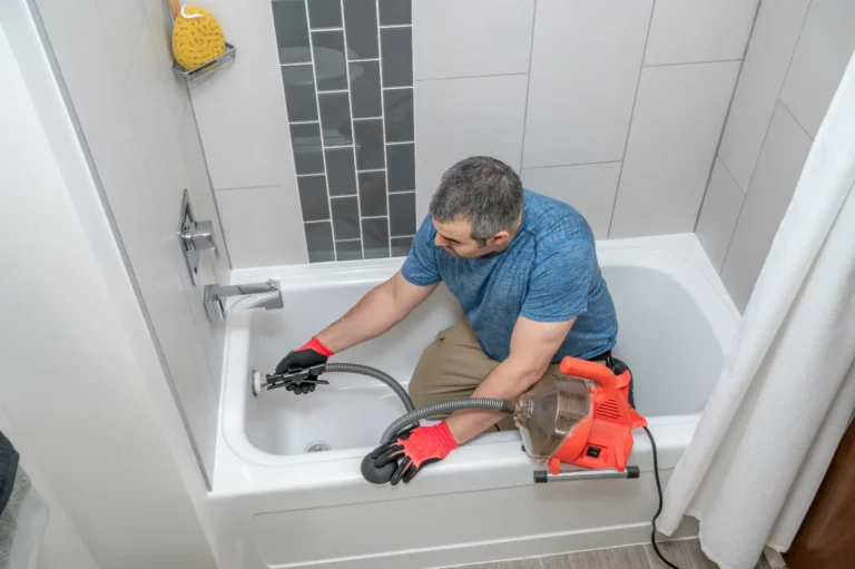 Drains Clog . Drain cleaning a bathtub